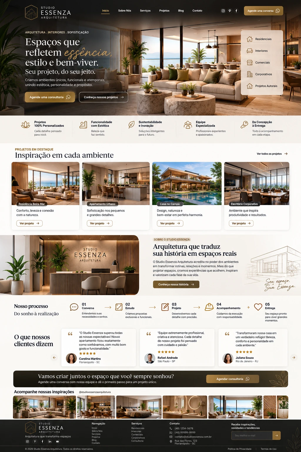 Landing page criada para o Studio Essenza Arquitetura