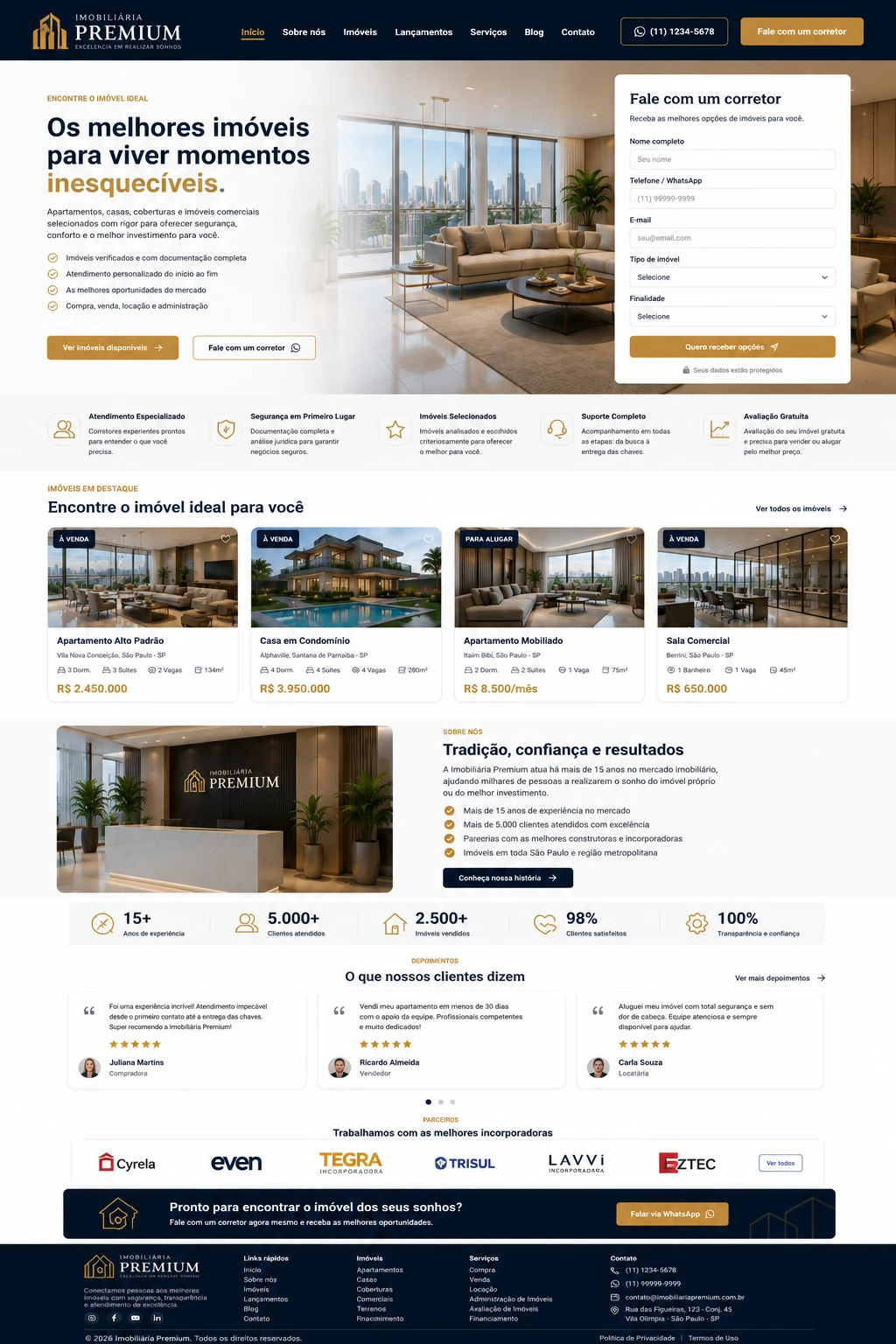 Landing page criada para a Imobiliária Premium