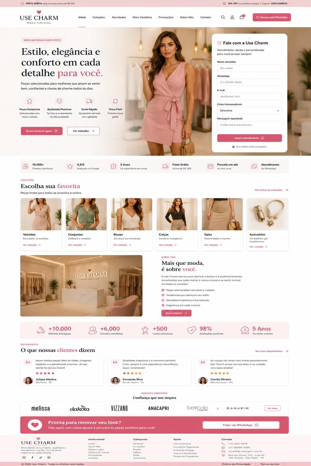 Landing page criada para a Loja Use Charm