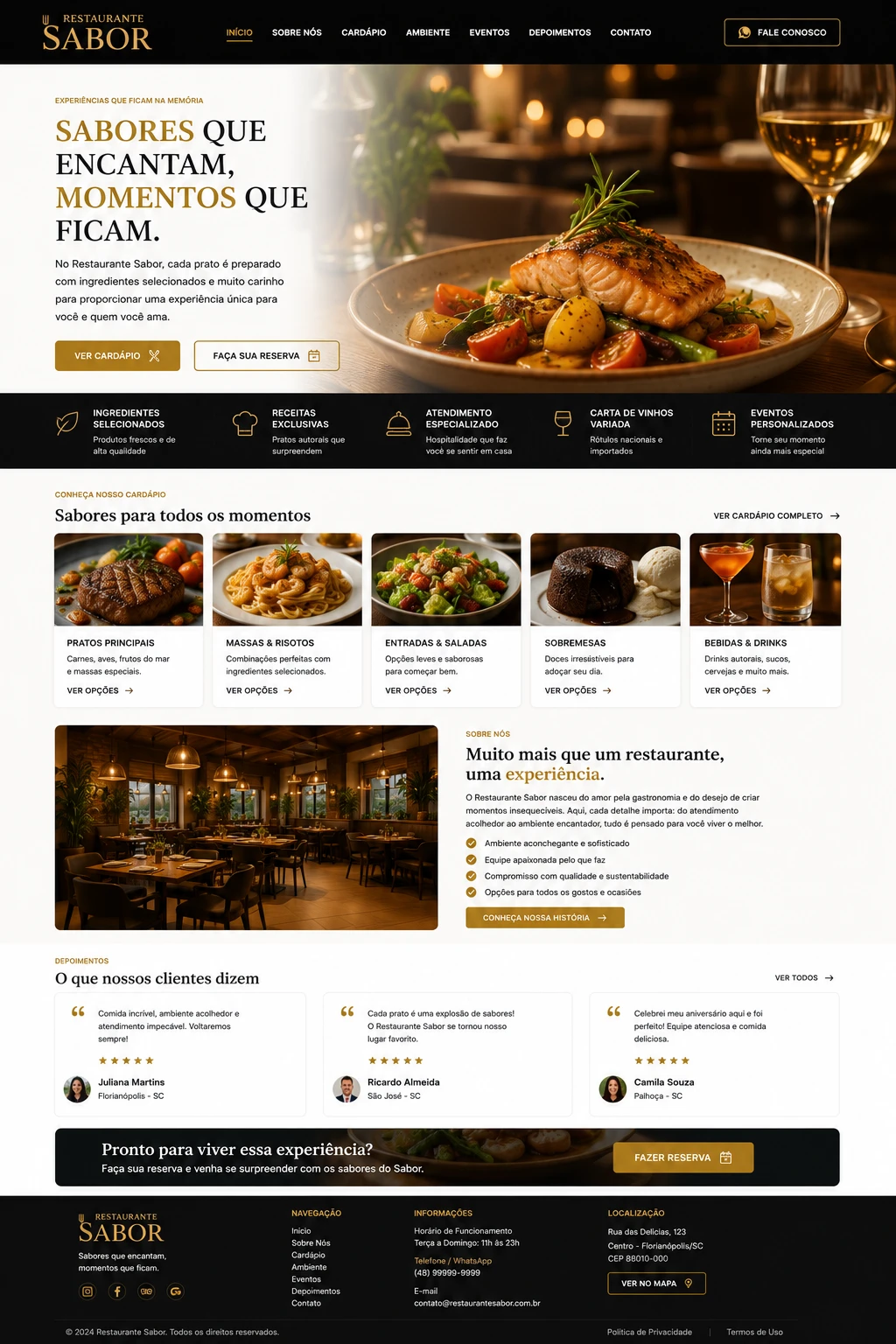 Landing page criada para o Restaurante Sabor